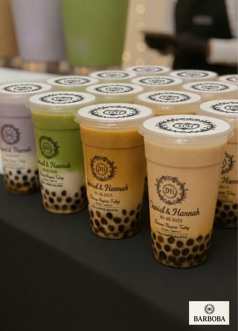 Sample design: custom printed cups with a DH monogram