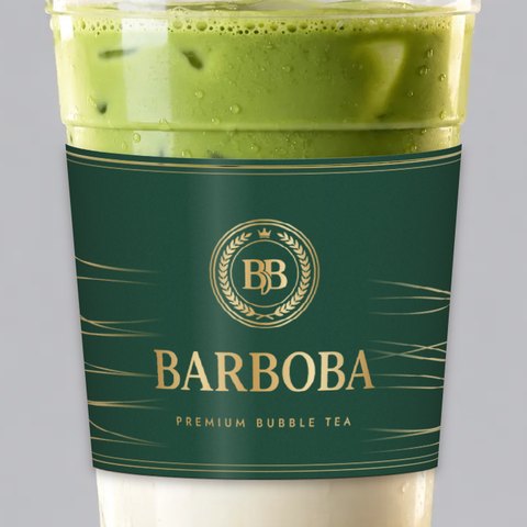 A Barboba cup wearing a green and gold sleeve